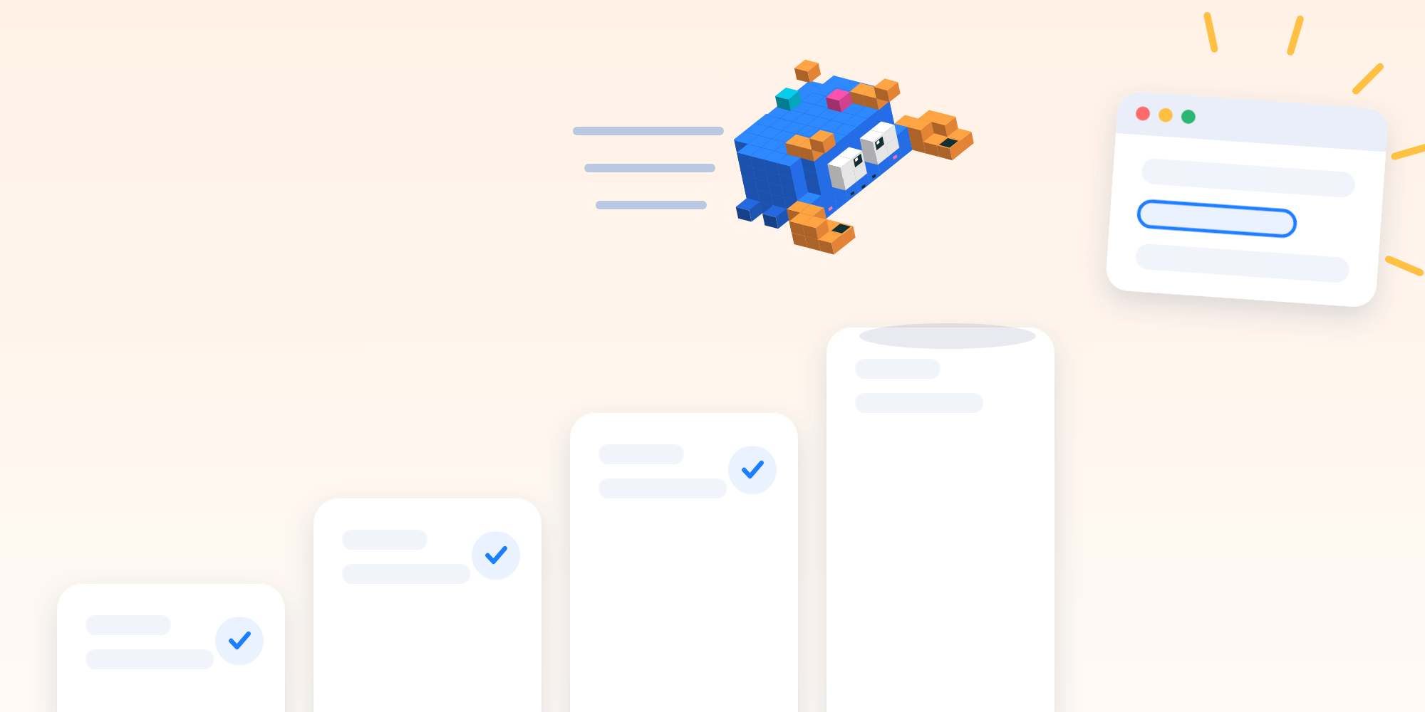 Pinch the Trawl lobster leaps up a staircase of cards, each step ticked, towards a browser page with one row highlighted
